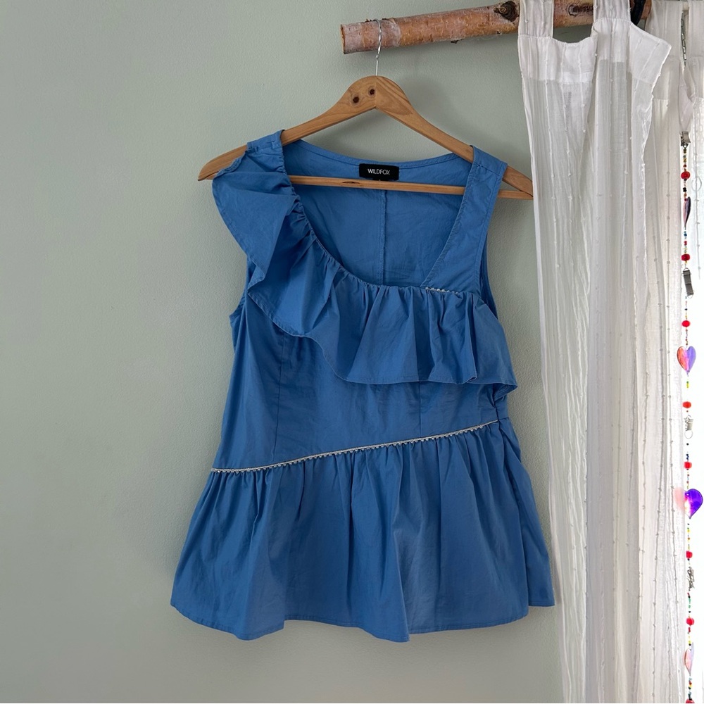 Wildfox Blue Ruffled Blouse